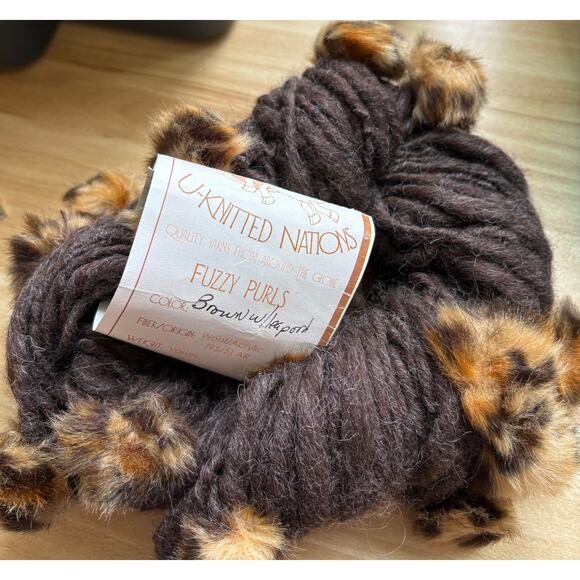 U-Knitted Nations Brown Yarn With Fuzzy Leopard Pearls, 70 Yards, Pagewood Farm - Picture 1 of 2